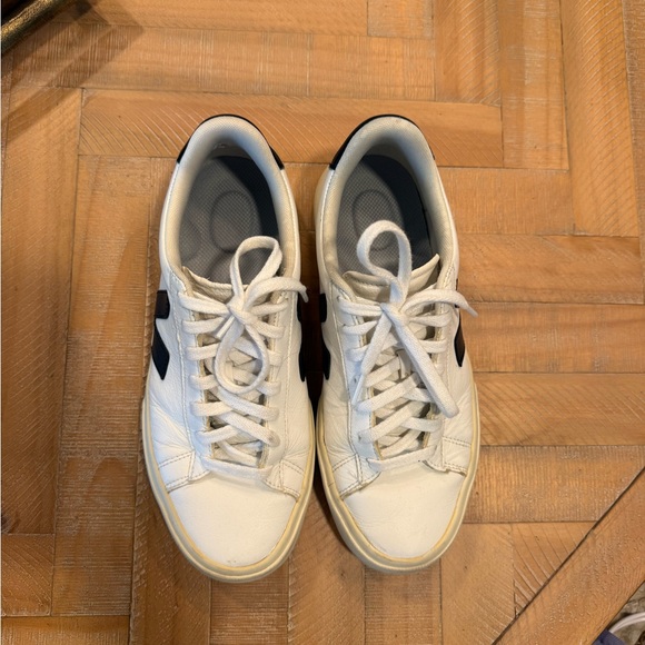 Veja White Leather Sneakers with Black V Accent - Picture 2 of 4